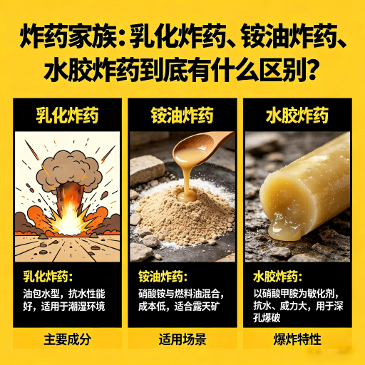 固阳炸药家族：乳化炸药、铵油炸药、水胶炸药到底有什么区别？
